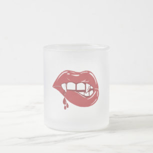 Caneca De Café Vidro Jateado Lábios Vermelhos Vampiros Derrubando Sangue