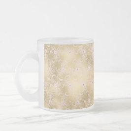 Caneca De Café Vidro Jateado Lace Floral Dourado e rosa elegante