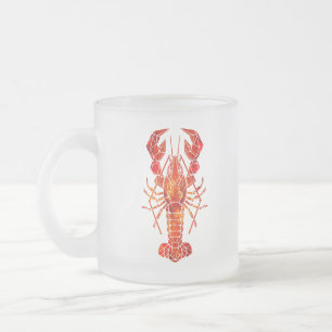 Caneca De Café Vidro Jateado Lagosta poligonal vermelha
