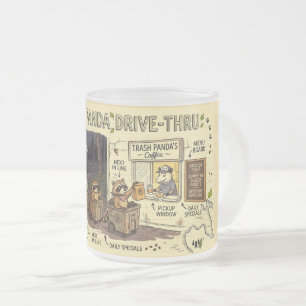 Caneca De Café Vidro Jateado Lanchonete Trash Panda Coffee   Raccoon Co