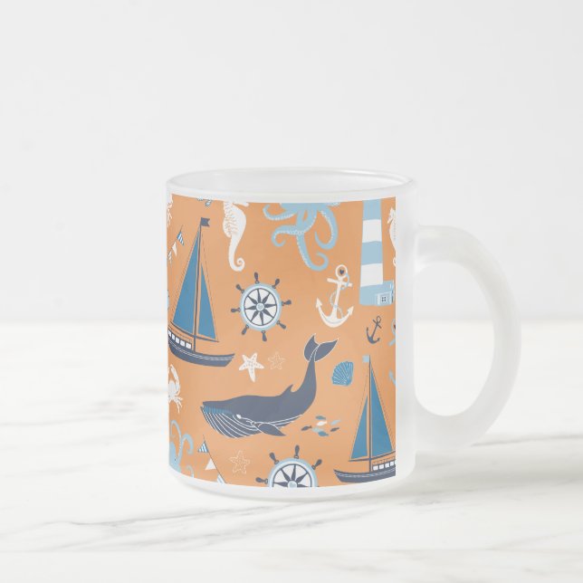Caneca De Café Vidro Jateado Laranja do Oceano Náutico (Direita)