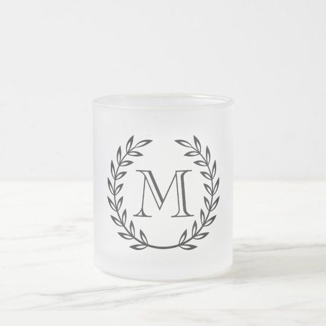 Caneca De Café Vidro Jateado Laurel Wreath Monograma (Centro)