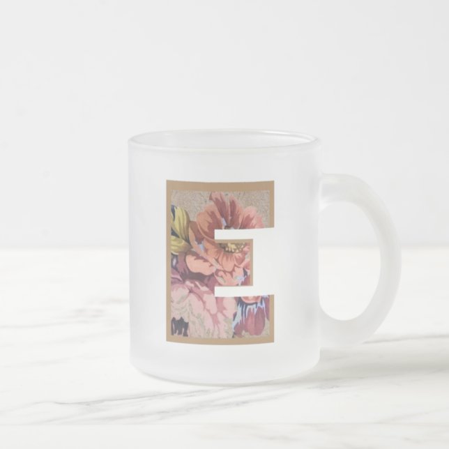 Caneca De Café Vidro Jateado Letra Inicial Floral Russa E Monograma (Direita)