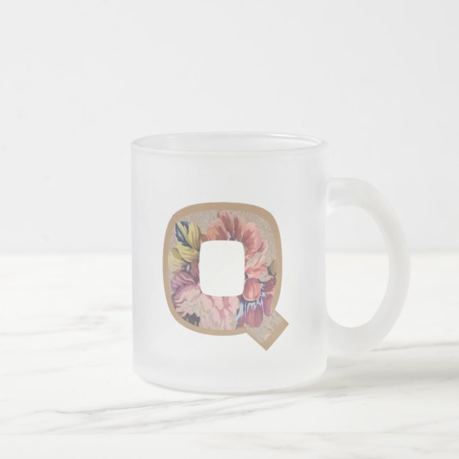Caneca De Café Vidro Jateado Letra inicial floral russa Q monograma (Direita)