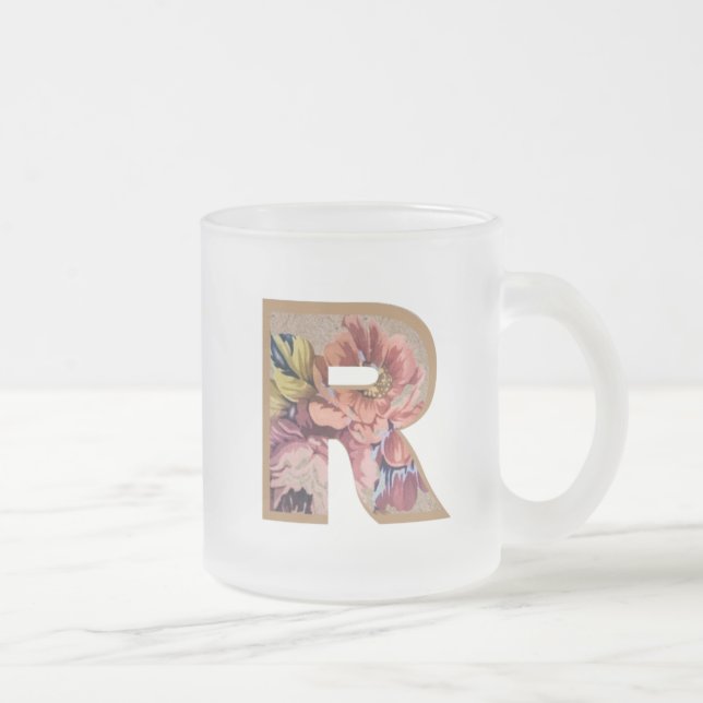 Caneca De Café Vidro Jateado Letra inicial floral russa R monograma (Direita)