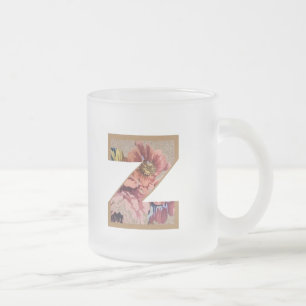 Caneca De Café Vidro Jateado Letra Inicial Floral Rústica Monograma Z