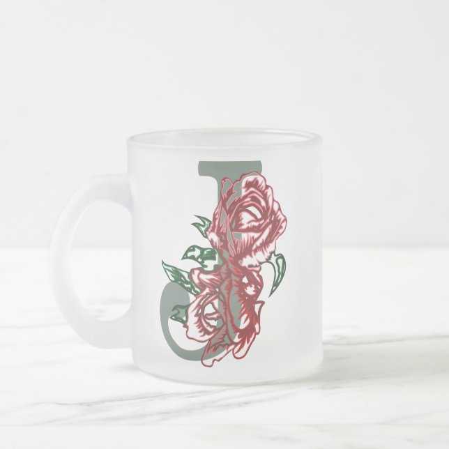 Caneca De Café Vidro Jateado Letra maiúscula J monograma floral (Esquerda)