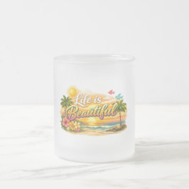 Caneca De Café Vidro Jateado Life is Beautiful Tropical Mug