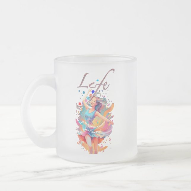 Caneca De Café Vidro Jateado Life,roller coaster, Let's have fun! (Esquerda)