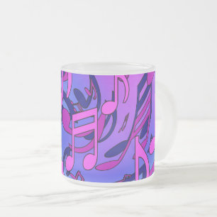 Caneca De Café Vidro Jateado Linda música rosa azul roxo padrão vivo