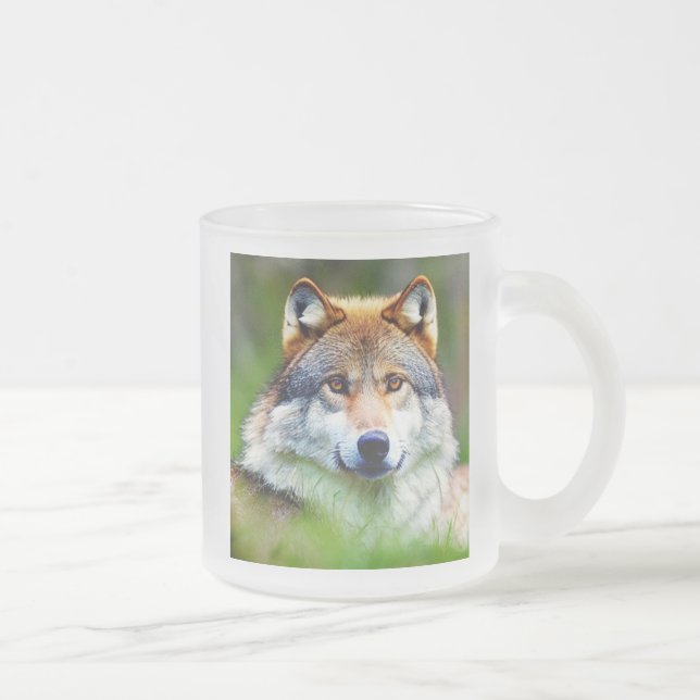 Caneca De Café Vidro Jateado Linda pintura de cabeça de lobo (Direita)