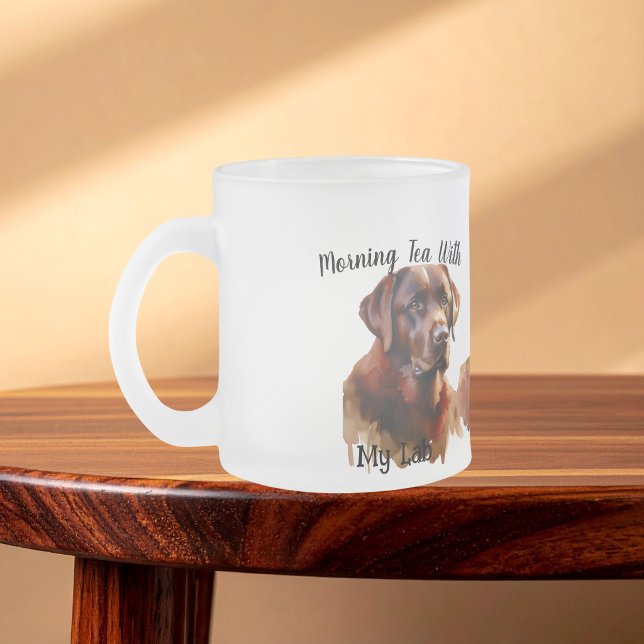 Caneca De Café Vidro Jateado Lindo Labrador BROWN de Chocolate (Clear frosted Mug with Brown Lab. personalize)