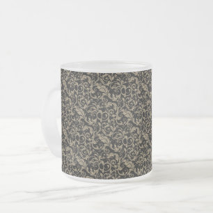 Caneca De Café Vidro Jateado Lindo padrão floral preto marrom vintage
