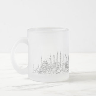 Caneca De Café Vidro Jateado Linha do horizonte do mundo (preto + branco)