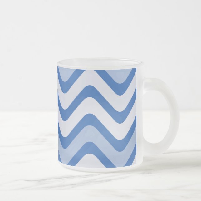 Caneca De Café Vidro Jateado Linhas Onduladas Azuis (Direita)