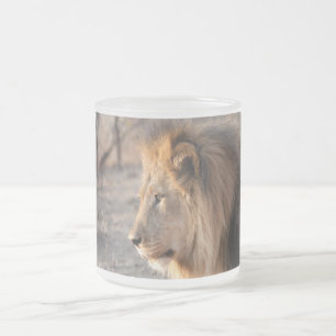 Caneca De Café Vidro Jateado Lion Portrait