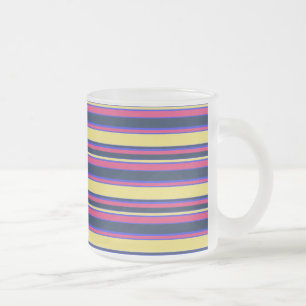 Caneca De Café Vidro Jateado Listras cor-de-rosa, amarelas e azuis