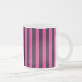 Caneca De Café Vidro Jateado Listras de bala rosa-fúcsia e preto