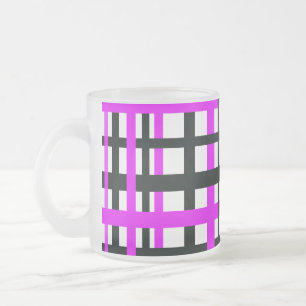 Caneca De Café Vidro Jateado Listras de Intertravamento Cor-de-rosa Preto