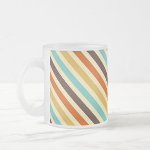 Caneca De Café Vidro Jateado Listras Diagonais 4 Cores Retro Azul Amarelo Verme