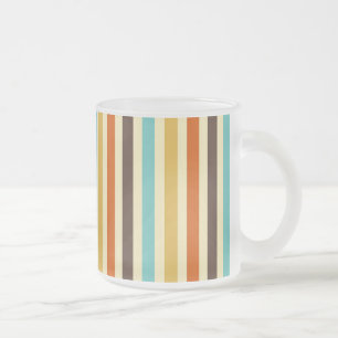 Caneca De Café Vidro Jateado Listras Verticais Cores Retro Azul Amarelo Vermelh