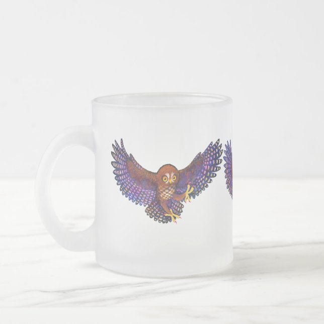 Caneca De Café Vidro Jateado Little Ruru Morepork Owl Trio (Esquerda)