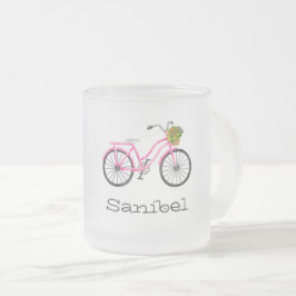 Caneca De Café Vidro Jateado LOCALIZAÇÃO DA Cesta da Flor Bicicleta Rosa DIVERT
