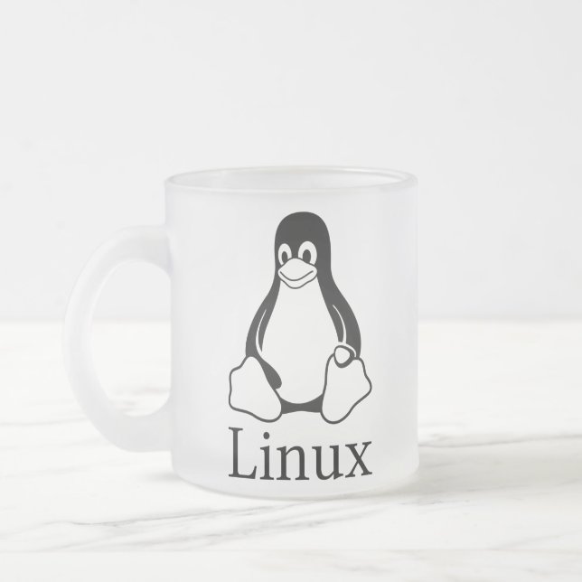 Caneca De Café Vidro Jateado Logotipo de Linux com Tux o pinguim de Linux (Esquerda)