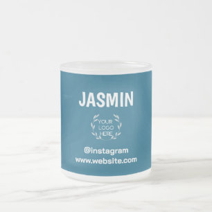 Caneca De Café Vidro Jateado Logotipo Empresa Moderno Minimalista Marca Azul