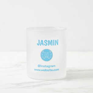 Caneca De Café Vidro Jateado Logotipo Empresa Moderno Minimalista Marca Azul