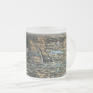 Caneca De Café Vidro Jateado Luzes da noite no mar