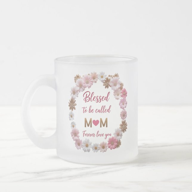 Caneca De Café Vidro Jateado Mãe abençoada, Fosco Floral Mug (Esquerda)