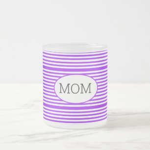 Caneca De Café Vidro Jateado Mãe com risca branca e roxa