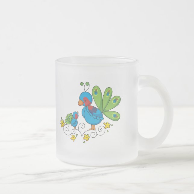 Caneca De Café Vidro Jateado Mãe e Bebê Peacock (Direita)
