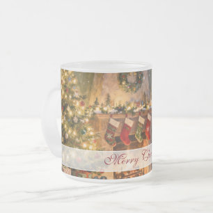 Caneca De Café Vidro Jateado Magia da Lareira de Natal Aconchegante