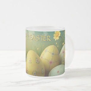 Caneca De Café Vidro Jateado Magia de Primavera com Ovos de Páscoa num Mar de F