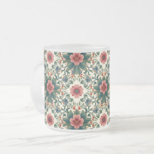 Caneca De Café Vidro Jateado Magia Floral Boho - em Tons de Verde e Rosa