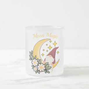 Caneca De Café Vidro Jateado Magia Lunar Gnomo Fofo na Lua Crescente Floral 