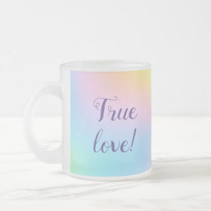 Caneca De Café Vidro Jateado Magnífico Casamento Pastel Rainbow "Verdadeiro Amo