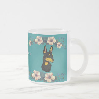 Caneca De Café Vidro Jateado Manchester Terrier - design floral de turquesa