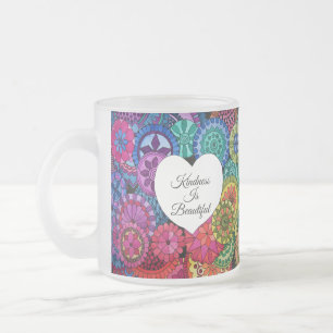 Caneca De Café Vidro Jateado Mandala do arco-íris da aguarela com coração