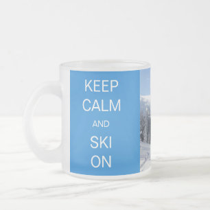 Caneca De Café Vidro Jateado Mantenha a calma e o esqui sobre