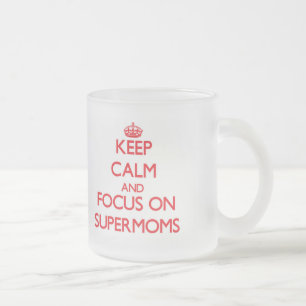 Caneca De Café Vidro Jateado Mantenha a calma e o foco em Supermoms