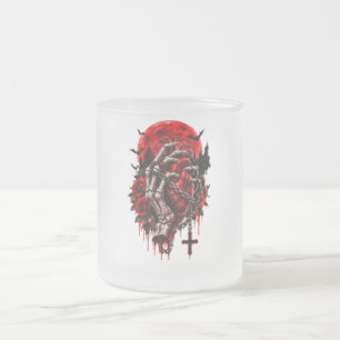 Caneca De Café Vidro Jateado Mãos Esqueléticas Góticas Rosas Vermelhas Hallowee