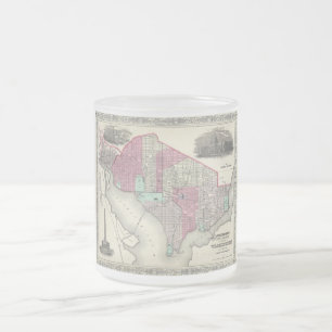Caneca De Café Vidro Jateado Mapa 1866 de Johnson da C.C. de Washington