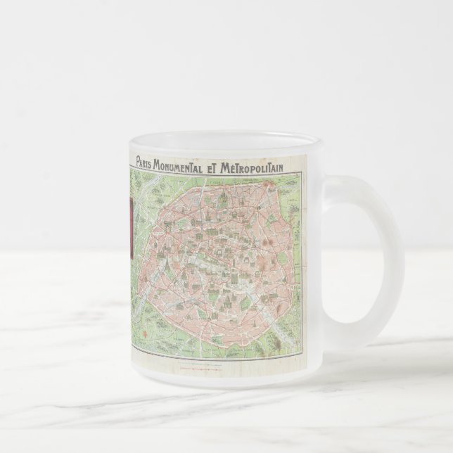Caneca De Café Vidro Jateado Mapa Antigo de Paris (1920) (Direita)