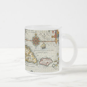 Caneca De Café Vidro Jateado Mapa do vintage do das caraíbas (1594)
