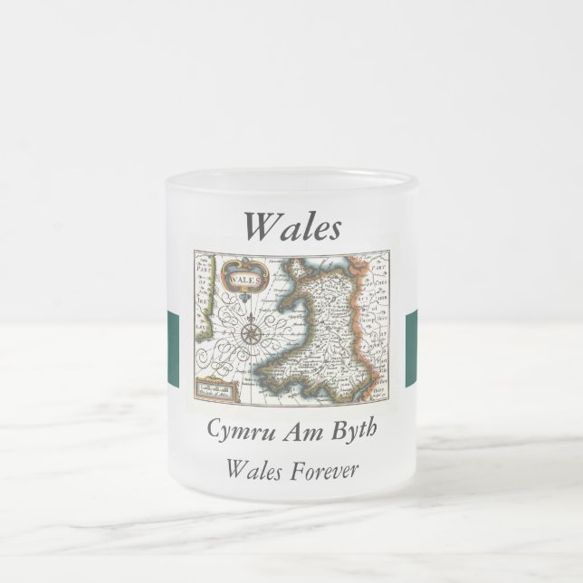 Caneca De Café Vidro Jateado Mapa e/ou bandeira de Wales (Centro)