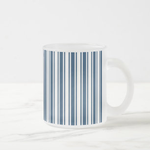 Caneca De Café Vidro Jateado Marinho azul e faixas brancas de doces