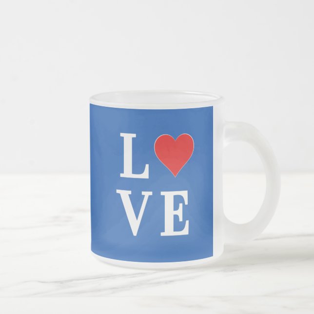 Caneca De Café Vidro Jateado Marinho Azul LOVE Na moda (Direita)